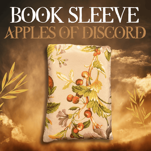 Book sleeve with floral design on a background with leaves and clouds