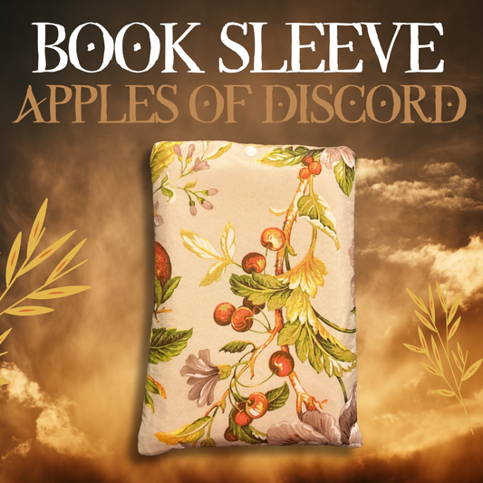 Book sleeve with floral design on a background with leaves and clouds